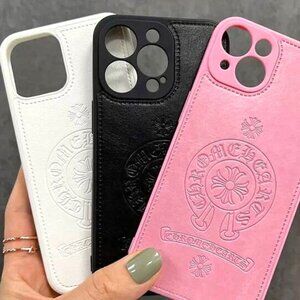 Chrome Hearts Pink black Leather iPhone Case, Iphone 13, 14, 15, pro, promax